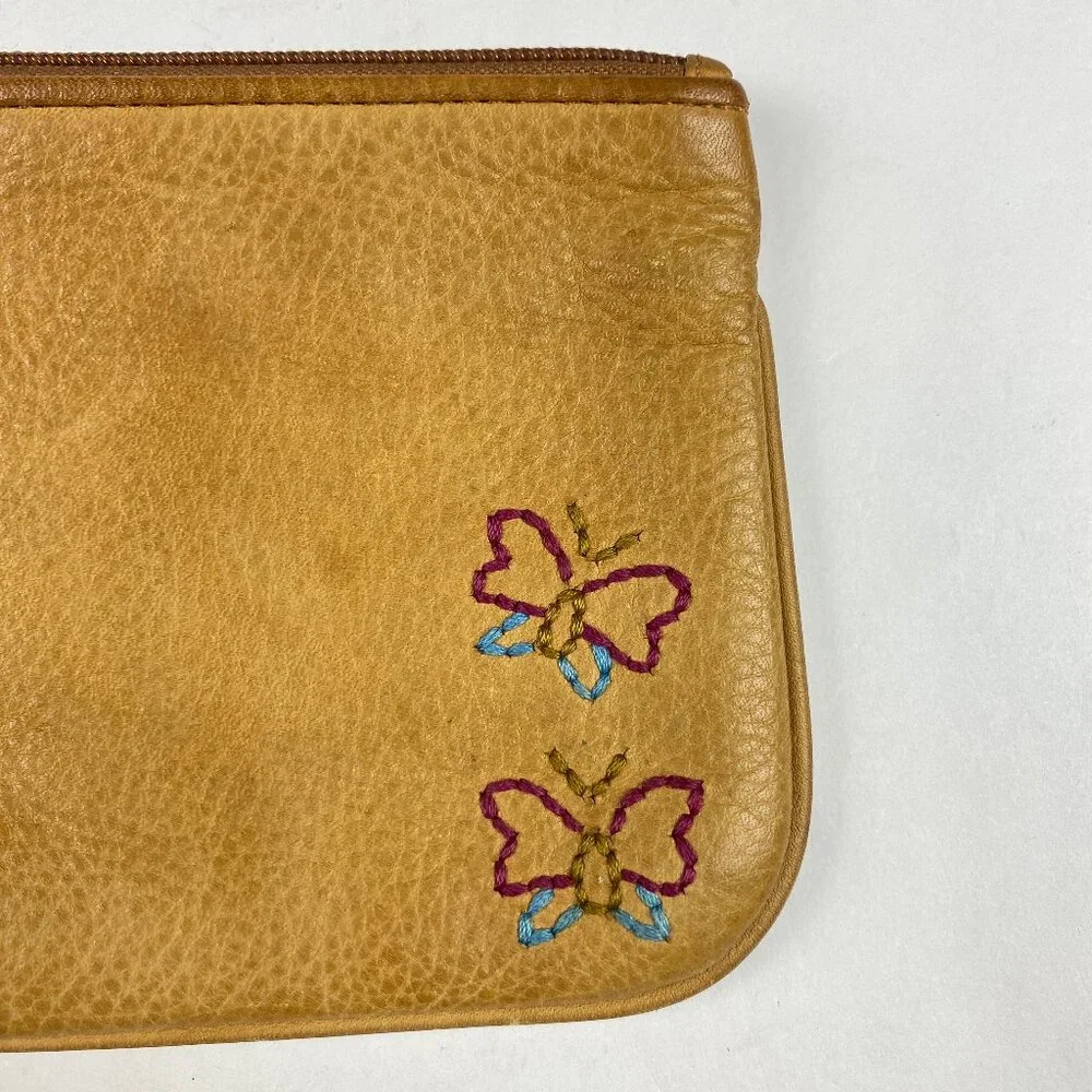 Fossil‎ Vintage Y2K Leather Embroidered Butterfly Wristlet Wallet